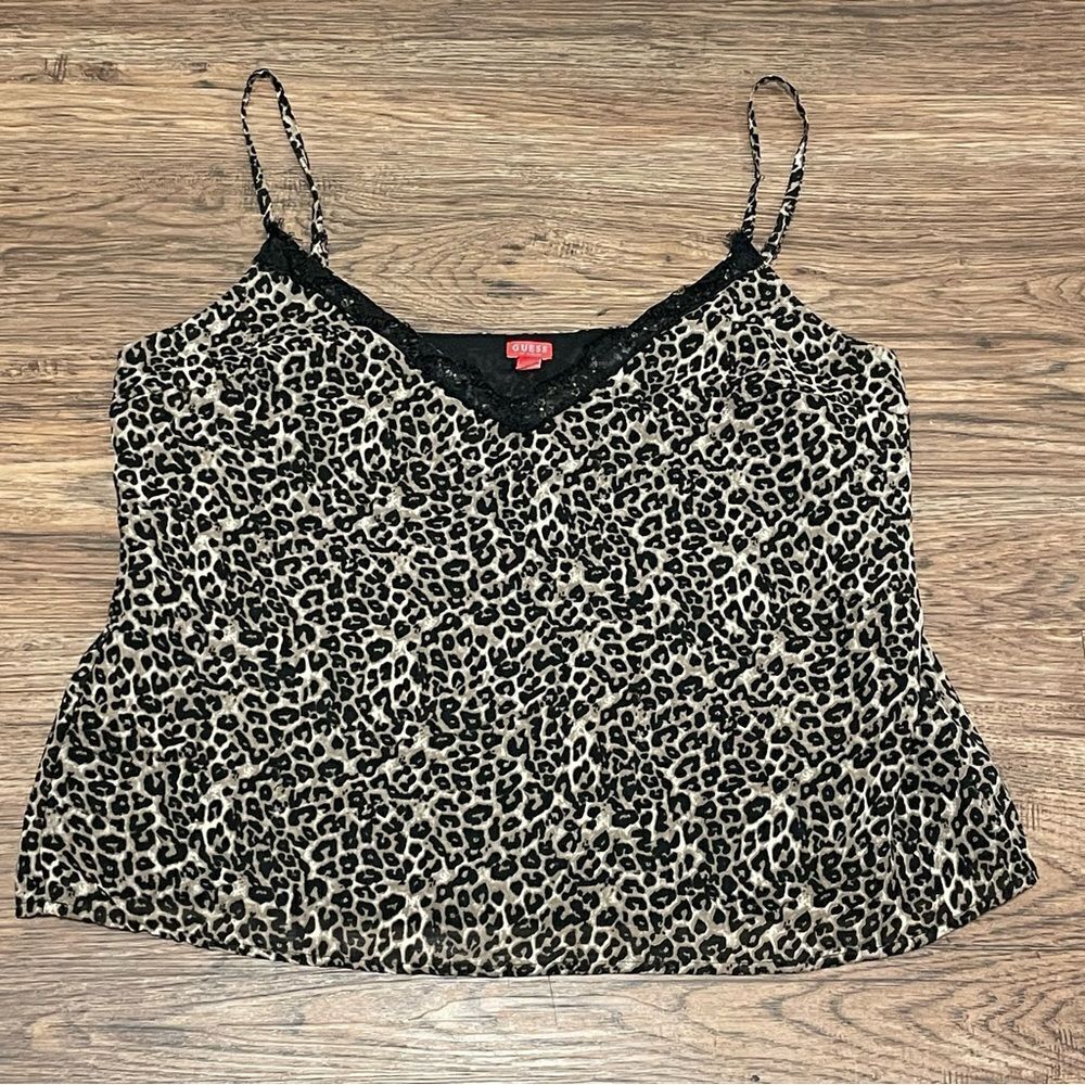 Guess Leopard Print Cami Tank Top Blouse Tan Black Cream Size XL
